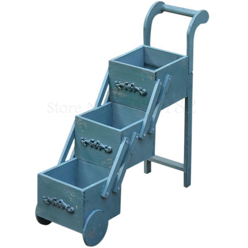 Amerikansk land massivt træ mini blomsterstativ trolley balkon træ sukkulent urtepotte desktop opbevaringsboks