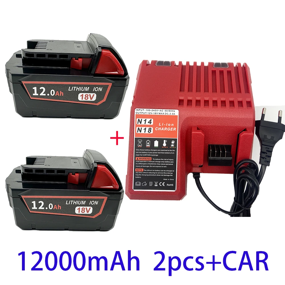 100% Original para batería de herramienta eléctrica Milwaukee M18, cargador, BR, XC, 18V, 12000mAh M18B5, 48-11-1860, batería integrada 18650