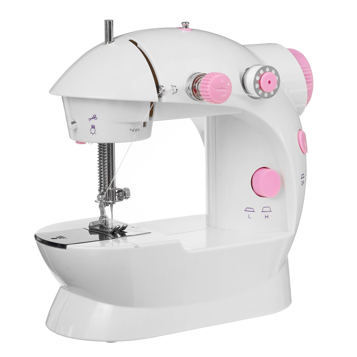 Mini Portable Sewing Machine Electric Stitch Sewing Machine Double Thread And Speed Household Knitting Machine with LED Light: Pink
