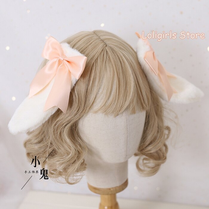 Multicolor Lolita Bunny Ears Hair Clip Hair Accessories Lop-eared Rabbit Hairpin Soft Sister Lolita Bowknot Barrettes Headdress: Mi Pink