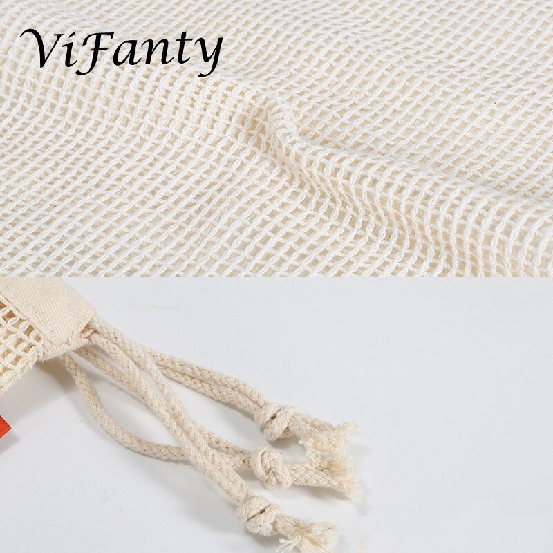 3 Pack Eco Friendly Reusable Produce Bags Net Zero Waste, Organic Cotton Mesh Produce Vegetable Bag Washable with Drawstring