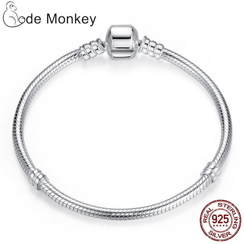 Sterling Silver Bracelet Fit Original Beads Charms Bangle DIY Jewelry Making For Women