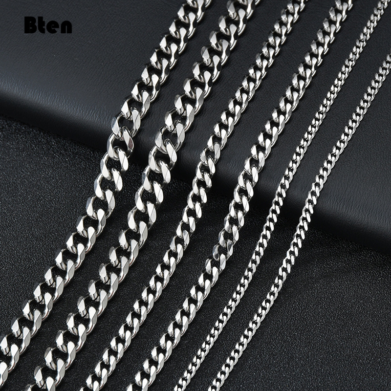 BTEN Curb Cubaanse Heren Ketting Ketting Goud Zwart Zilver Kleur Rvs Kettingen voor Mannen Mode-sieraden 3/5/7/9/11mm
