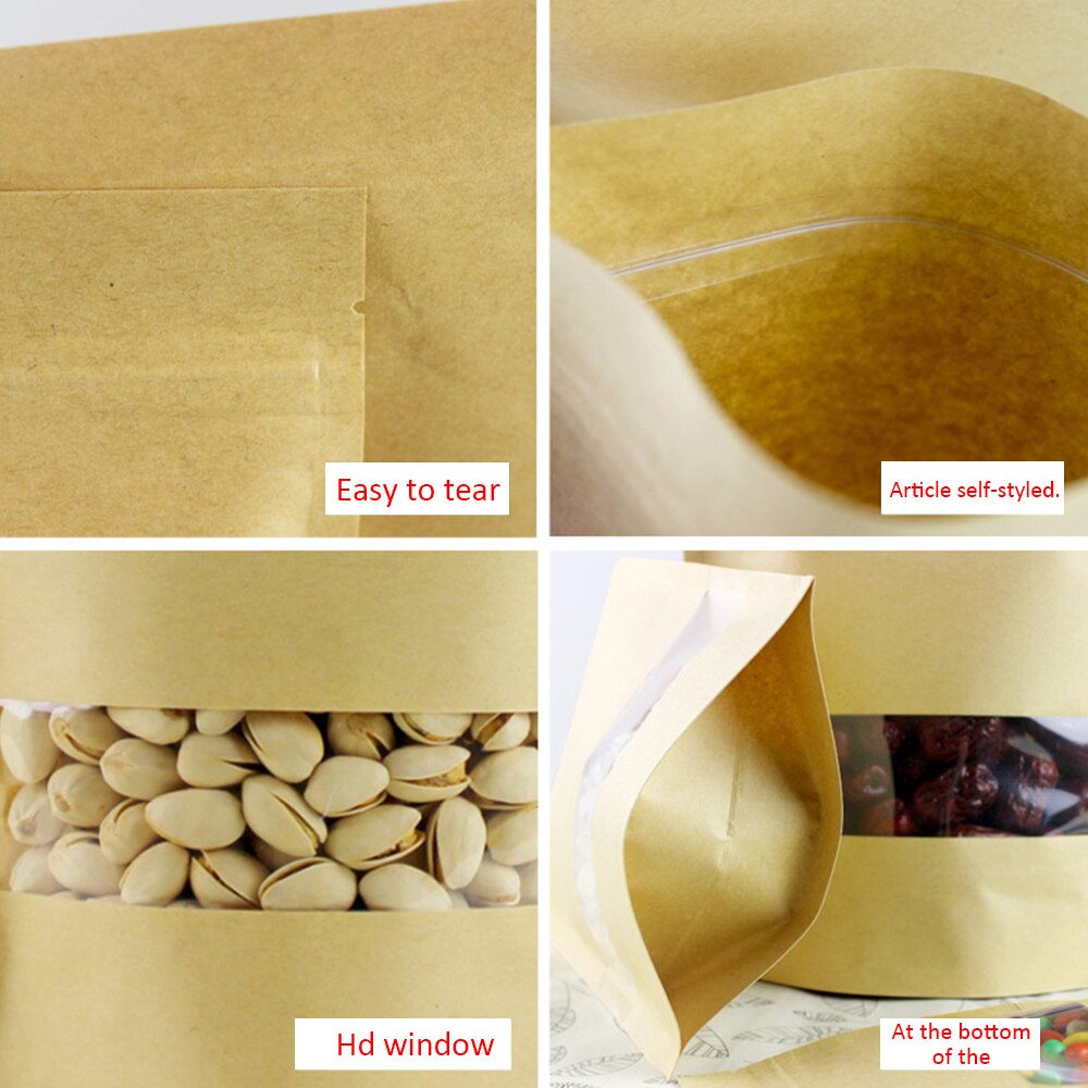 50pcs/Set Reusable Food Storage Bag Zero Waste Sealed Kraft Paper Dry Food Nuts Snacks Candy Bags Wedding Packing Food Container