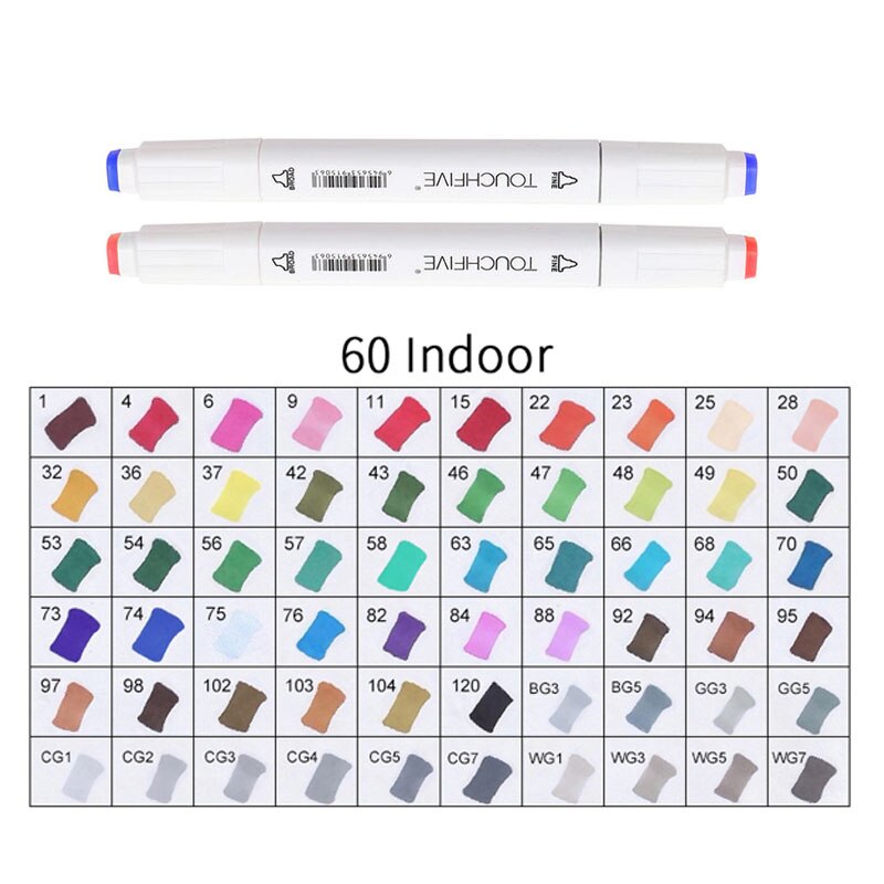 TOUCHFIVE 60 Colors Pen Marker Set Dual Head Sketch Markers Cheap Alcohol Marker Pen For Draw Manga Animation Art Supplie: 60-indoor-white