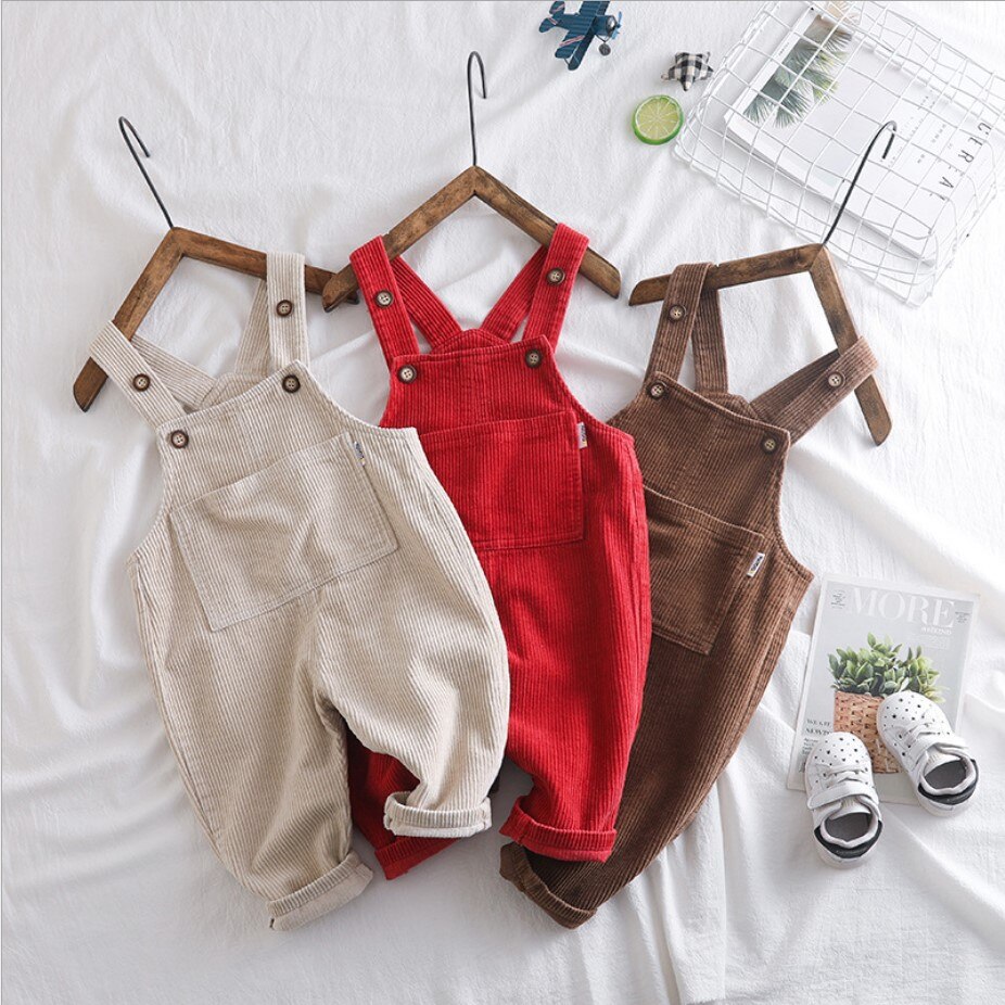 7 plus 1 børn piger fløjlsbukser bukser baby drenge overalls børn smækbukser beige brun rød ensfarvet