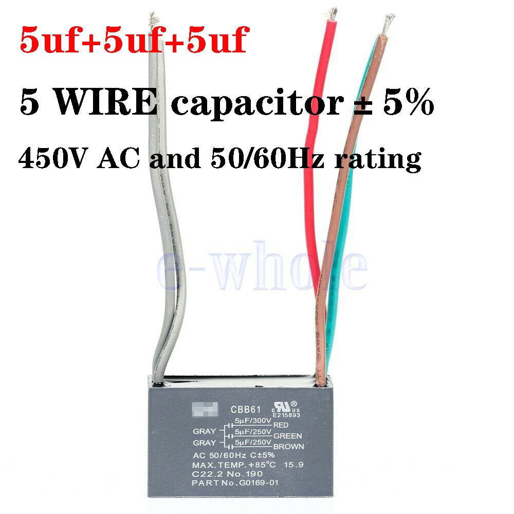 CBB61 4.5uf 5uf 450V 2/5 Wire Ceiling Fan Start Capacitor 5+5+5uf 250V-300V AC 50/60 Hz Power Relay Durable BU0526