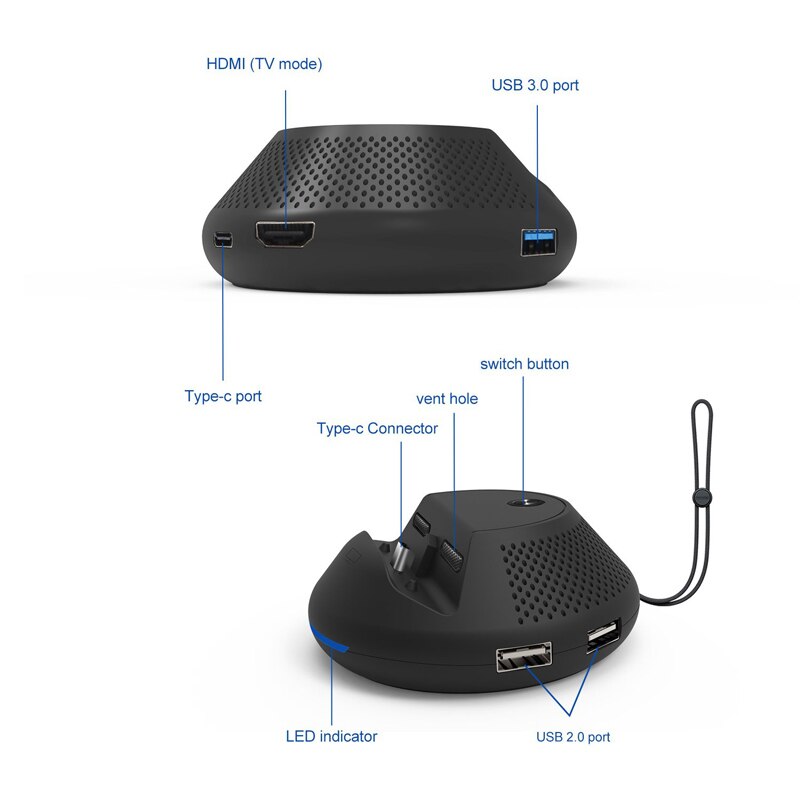 Station de support de Base de Dock de TV de Type C de convertisseur portatif de HDMI de refroidissement circulaire pour le commutateur de Nintendo noir