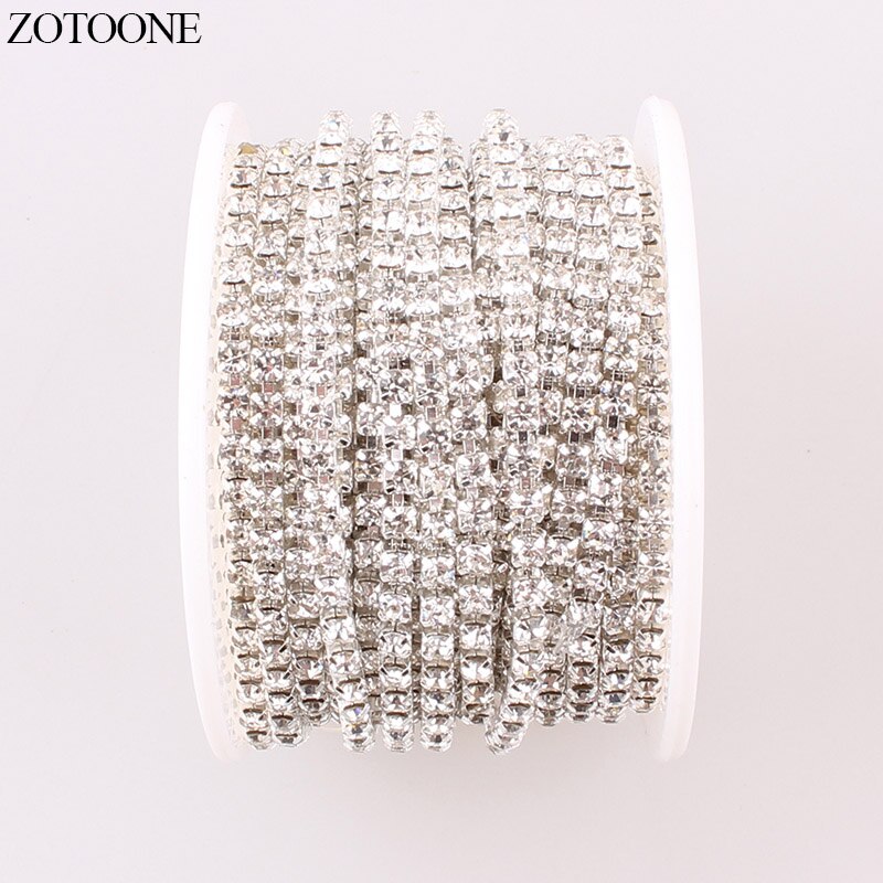 Zotoone diy gouden motief strass steentjes voor kleding strass zilveren klauwketting strass rand lijm nagels stickers naai accessoires c: Zilverwit / Ss18