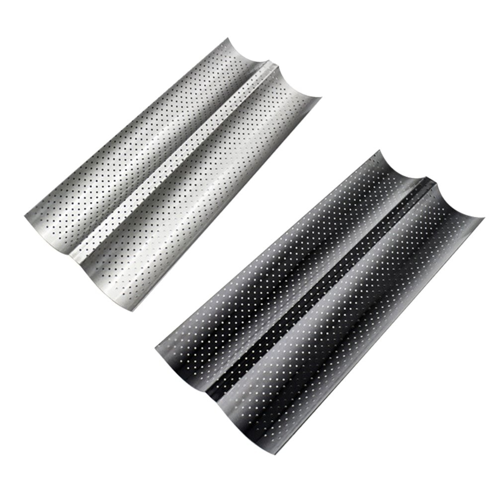 2 Grooves Wave French Bread Baking Tray Carbon Steel Mold Non-stick Perforated Baking Tool For Baguette Bake Pan