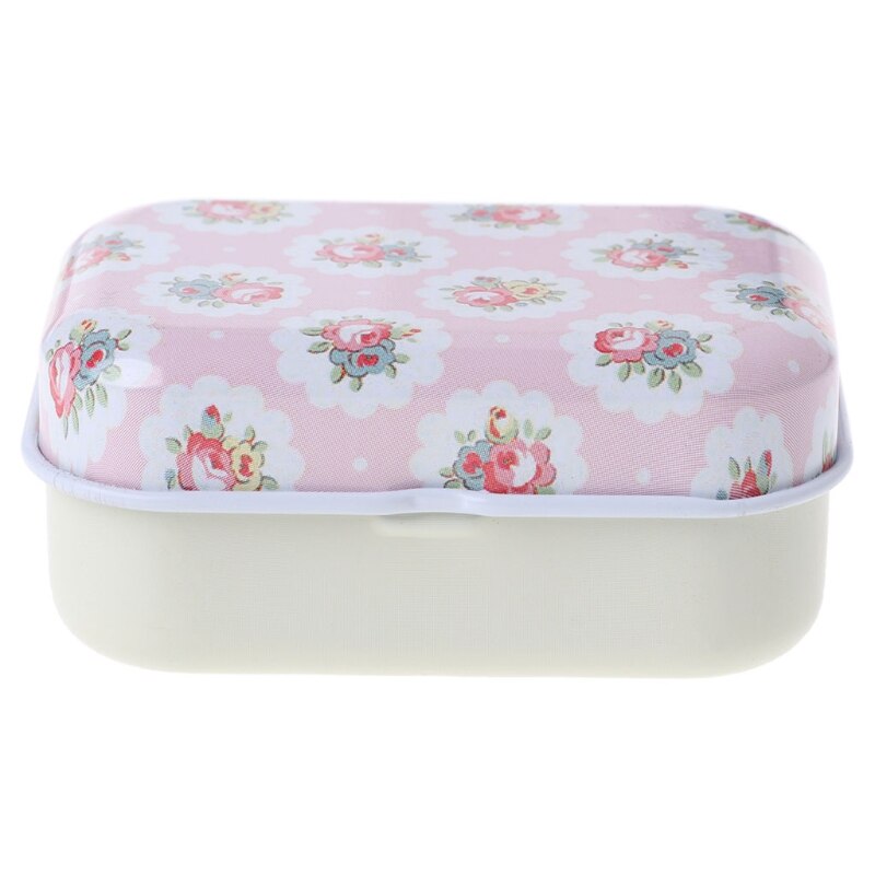 Flower Tin Trinket Jewelry Coin Box Tinplate Storage Case Small Rectangular U2JD