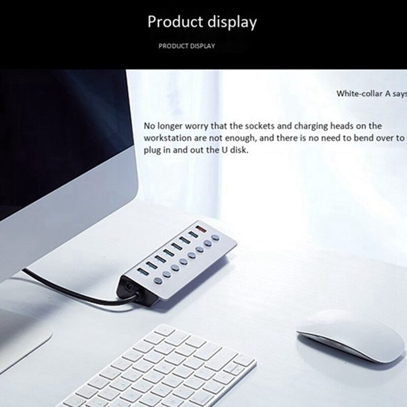 8-Port Docking Station Hub Hub USB3.0 Splitter With Independent Switch Extender With Charging Port For Computer,US Plug