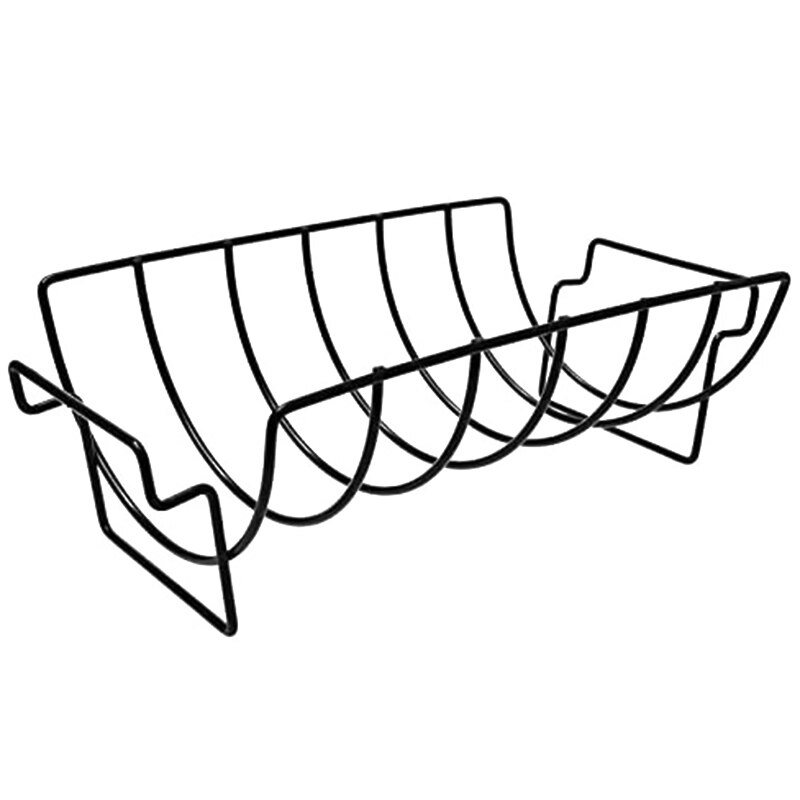 Grill rib rek voor bbq, grote antiaanbak roestvrijstalen rib braadrek houder voor grillen om 6 rib rekken vast te houden (zwart): Default Title