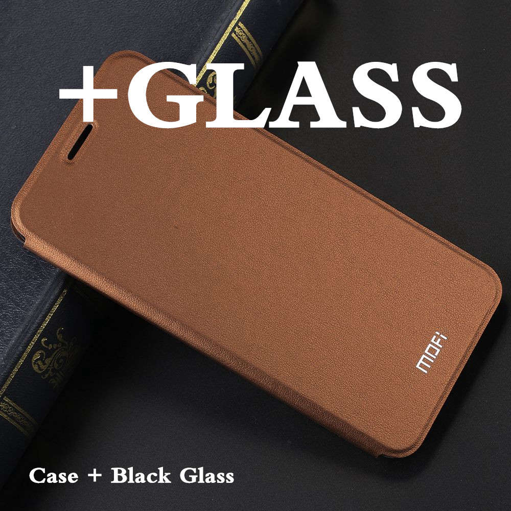 MOFi for Xiaomi Redmi 5 Plus Case for redmi 5 plus flip case cover Leather Capas coque for xiomi redmi 5 plus housing original: Brown with Glass