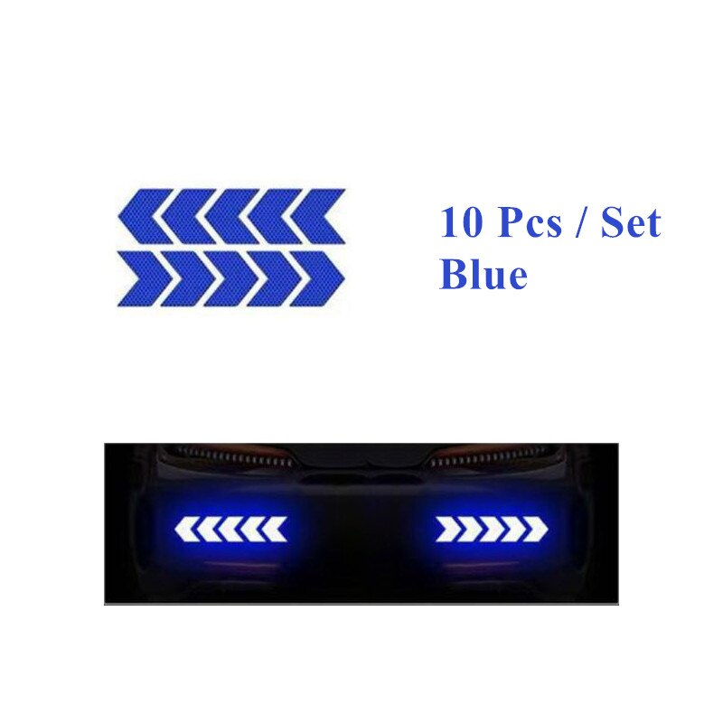 10 Pcs/set Car Sticker Reflective Arrow Sign Tape Warning Safety Sticker For Car Bumper Trunk Reflective Tape Car Decoration: Blue