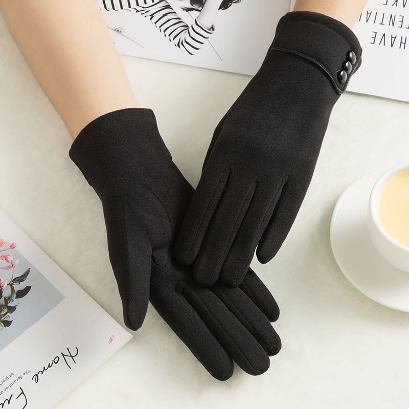 Guantes de Cachemira de algodón para mujer, manoplas cálidas de felpa interior para deportes, Fitness, pantalla táctil, para ciclismo, de dedo completo, C54, Otoño e Invierno: B Black