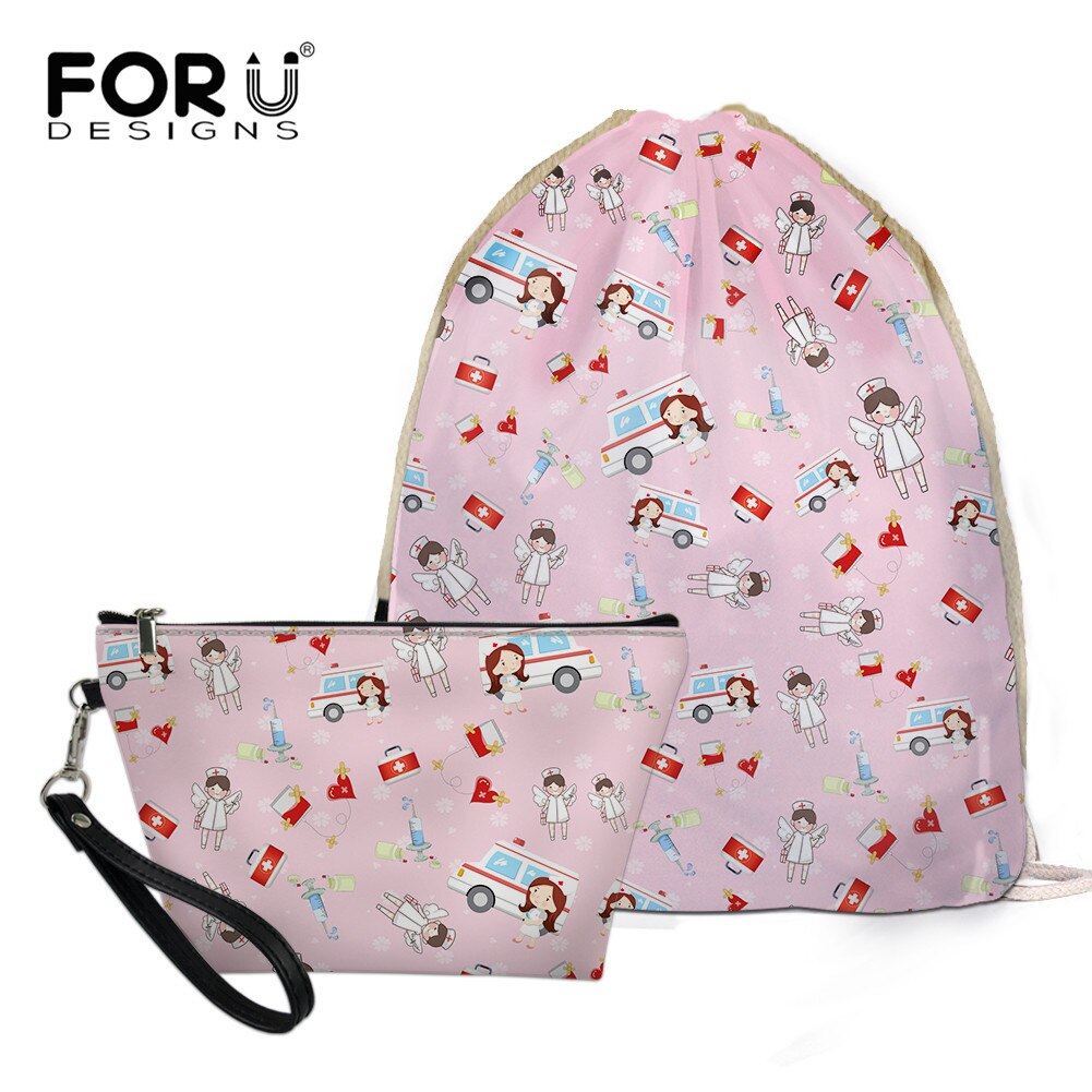 FORUDESIGNS Women’s Drawstring Bag Sets Nurse Girls Woman Foldable School Girls Cloth Backpack Small Shoes Pack: BLG3644Z3Z8