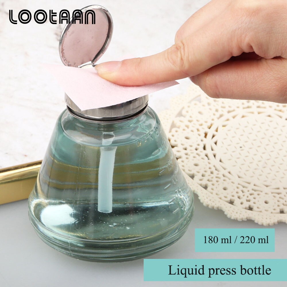 180/220 Ml Nail Art Draagbare Liquid Druk Fles Alcohol Pomp Containers Glazen Fles Voor Opslag Gel Cleaner Remover Tool
