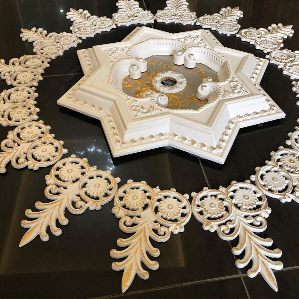 Decogold 60 * 60 cm star Palace ceiling accessory white gold decorative ceiling made in turkey