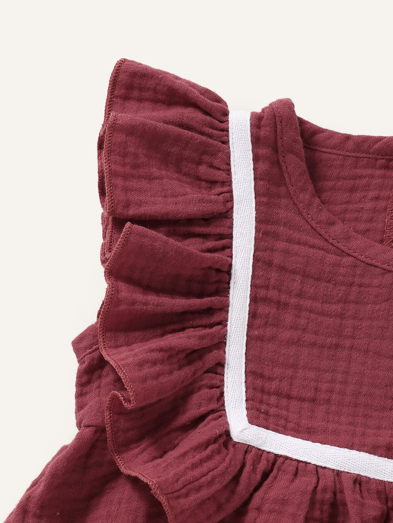 Ropa de verano para niña, traje sin mangas con volantes, liso, rojo vino, chaleco, , 18 meses