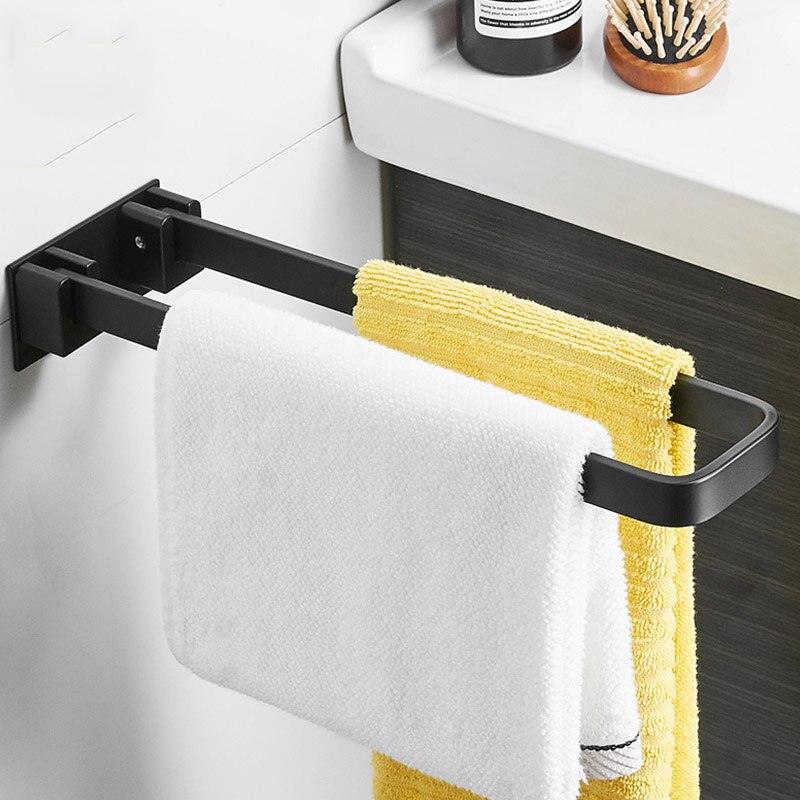 Plads aluminium foldbart mat sort vægmonteret badeværelse håndklædestativ foldbart håndklædestativ: Default Title