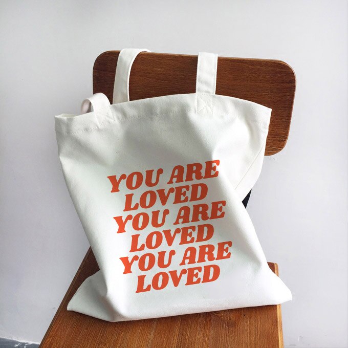 Reusable Shopping Bag Tote Canvas Bag Shopper Shoulder Bags Love Yourself Eco Teacher Student Book Bag Travel Cloth Handbag: B1008-TBWH-M