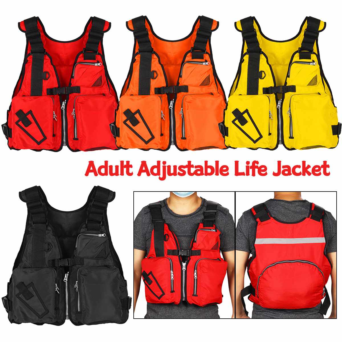 Adult Life Jacket Adjustable Multi Pocket Lifejacket Buoyancy Safe Sailing Kayak Canoeing Fly Fishing Watersport Aid Vest
