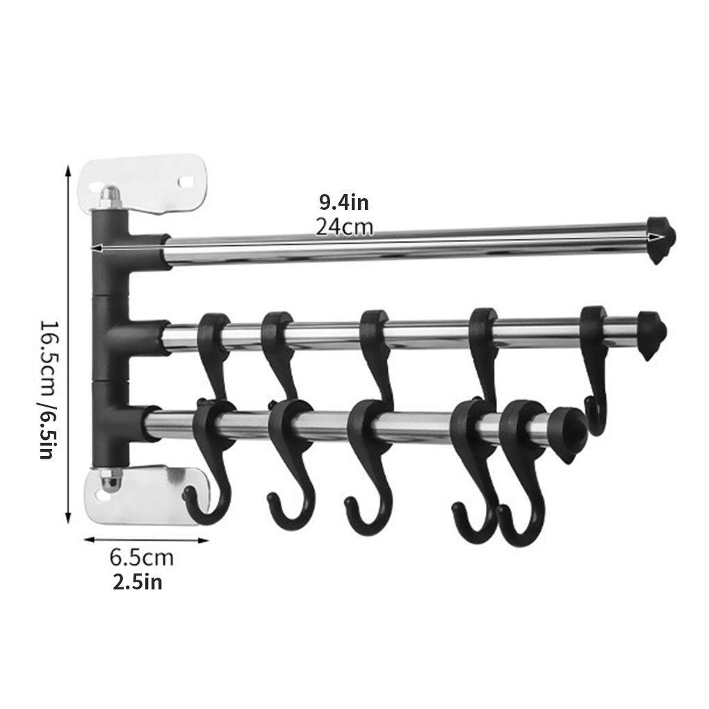 Wall Mount Kitchen Utensil Holder Rotating Stainless Steel Rack Rail Hanger Hook Organizer for Spoon Pot Pan