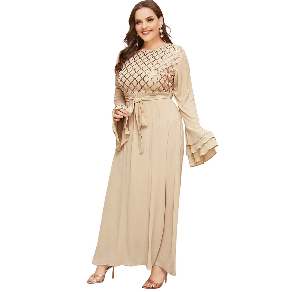 Donne Paillettes Abito Lungo Abaya Dubai Chiffon Caftano Turco Jilbab Musulmano Plus Size Maxi Abito Abito Del Partito Caftano Ramadan Islamico