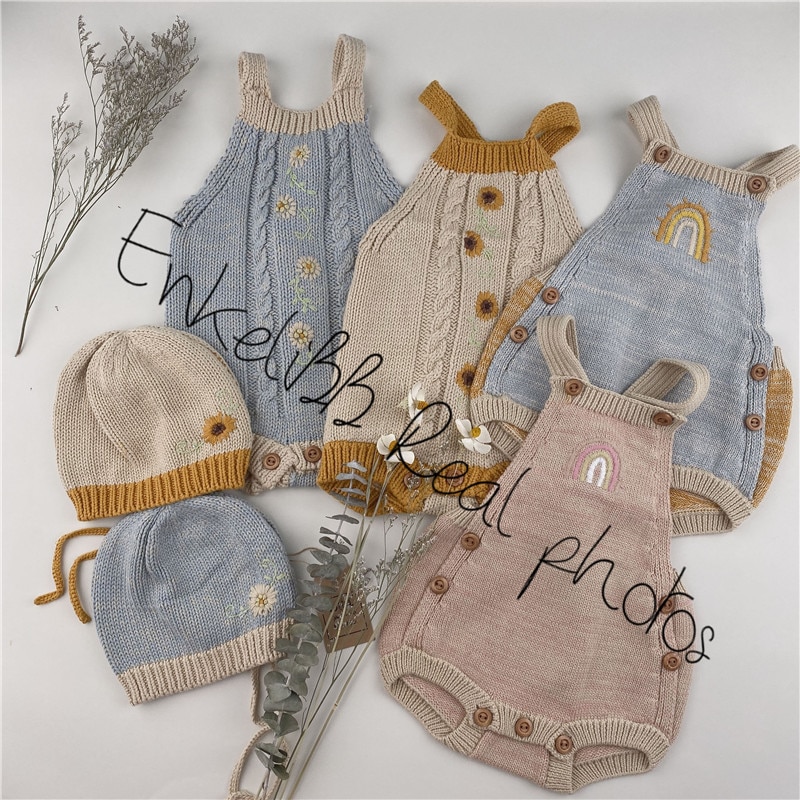 EnkeliBB Wild Wawa Baby Knit Romper For All Seasons Lovely Rainbow Embroidery One-piece Brand Baby Boy Girl Clothes