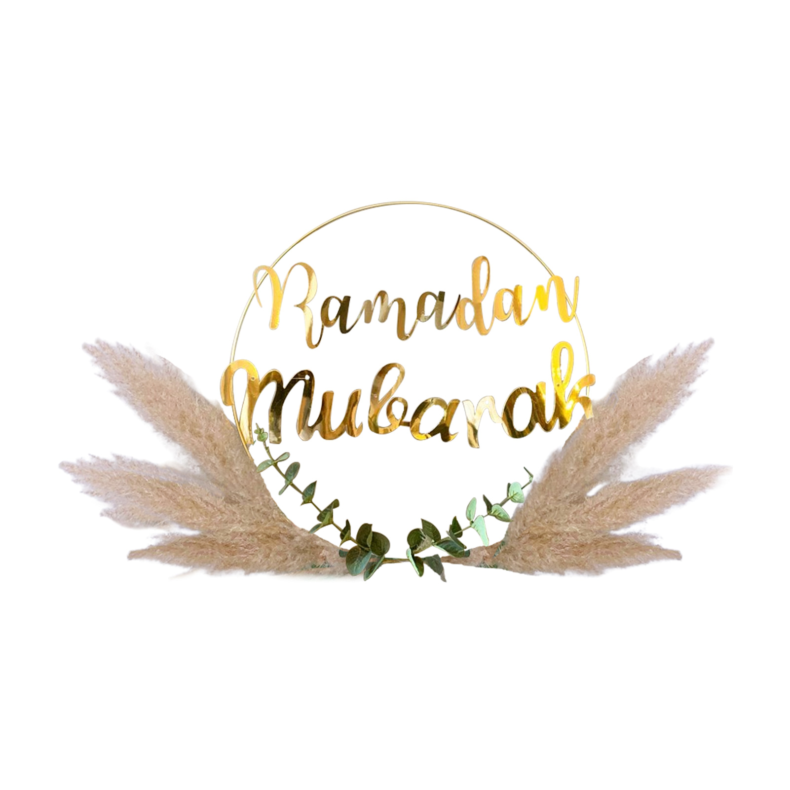 Ramadan Mubarak Metal Hoop Wreath Innovative Artificial Green Leaves Reed Wreath For Spring Summer Hangings Ramadan Decorations: Red