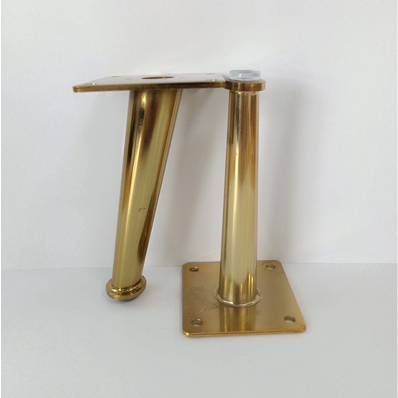 4 stk guld møbelben med lydløs antiskidmåtte lodret / tilt stål fodpude tung belastning sofabord kabinet sofa stol fødder
