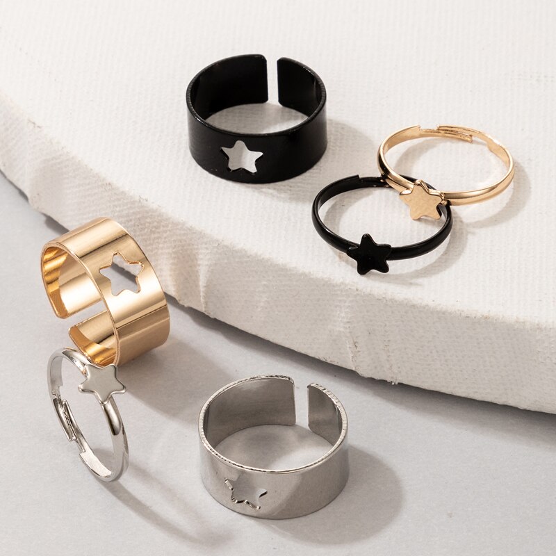 Docona Böhmischen Sterne Mond Bunte Ringe für Frauen Männer Neue modisch Hohl Herz Schmetterling Liebhaber Paar Ring Hochzeit Schmuck