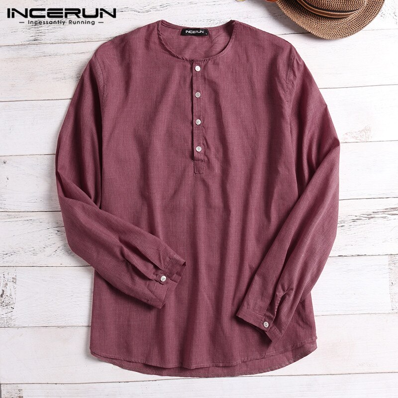 Incerun vintage skjorta herr långärmad retro lös plus size vår herr fritidsskjortor som andas camisa masculina: Röd tröja / Xxl