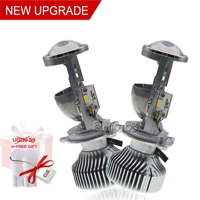 SUKIOTO 1 paar MINI lens H4 led koplamp projector lens lamp 5500 k Wit 35 w Hi Lo H4 Hoge lage LED Koplampen LHD LED H4