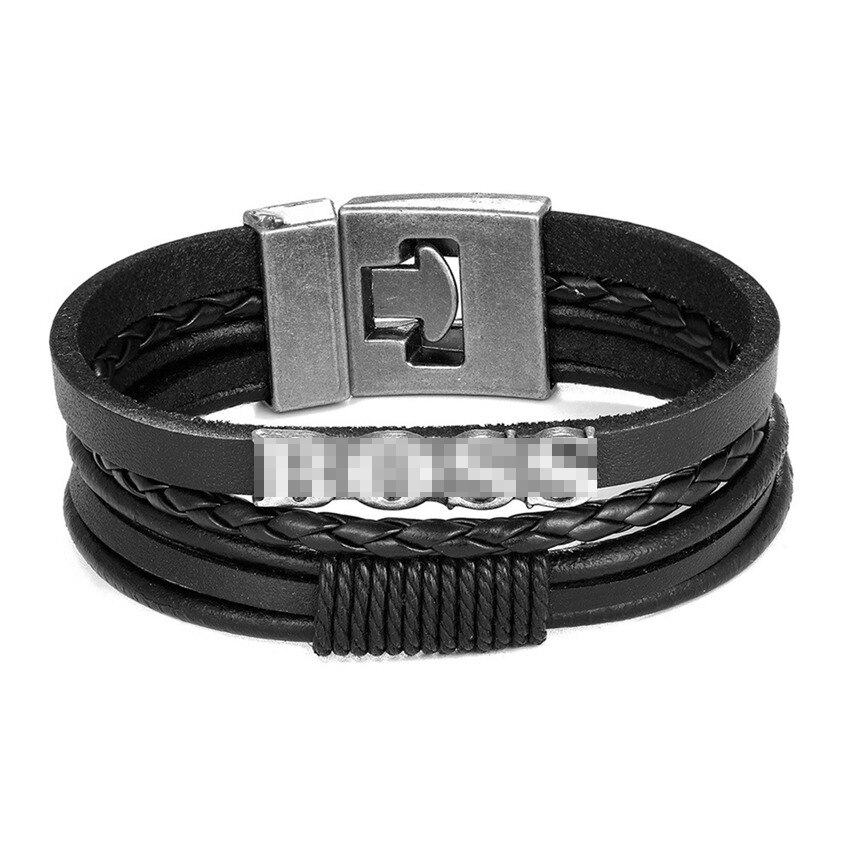 Pulsera de cuero multicapa de estilo moderno, brazalete único, accesorios para mujer y hombre, novedad: black