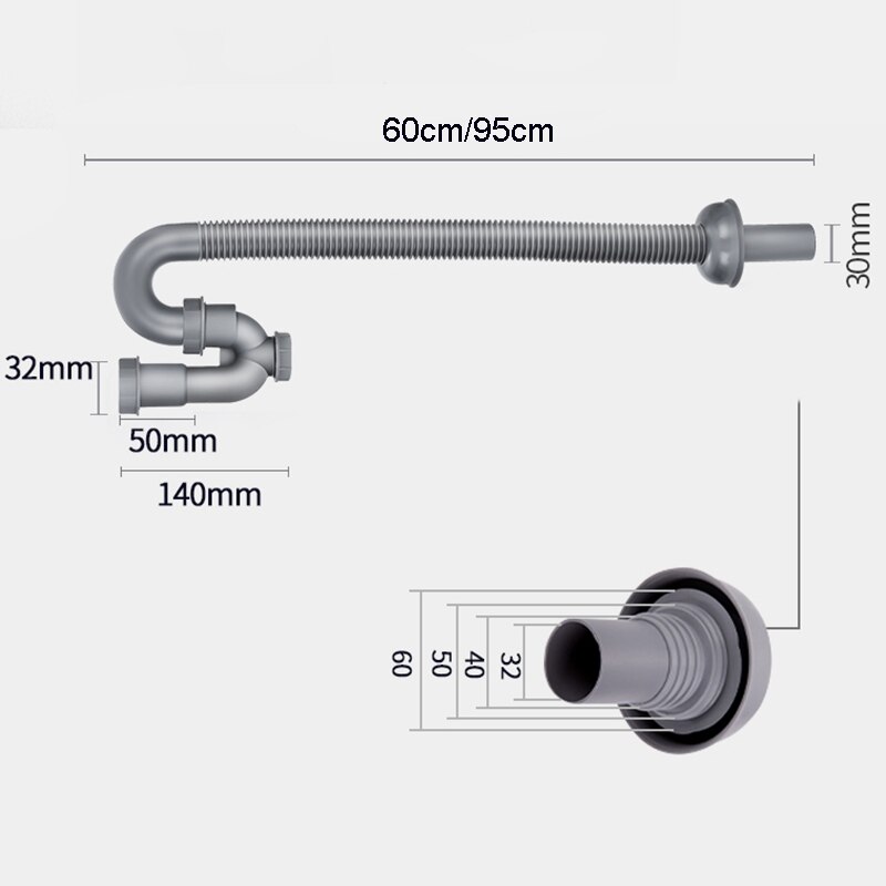 Abs Wastafel Afvoer Slang 32Mm Universele Flexibele Tubing Aanrecht S-Bocht Deodorant Downpipe Badkamer Sanitair Slang Accessoires
