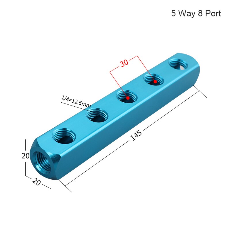 Pneumatic Components1/4" PT Thread Port 2 3 4 5 6 7 8 9 Way Pneumatic Quick Connector Air Hose Aluminum Manifold Block Splitter: 5 Way 8 Port