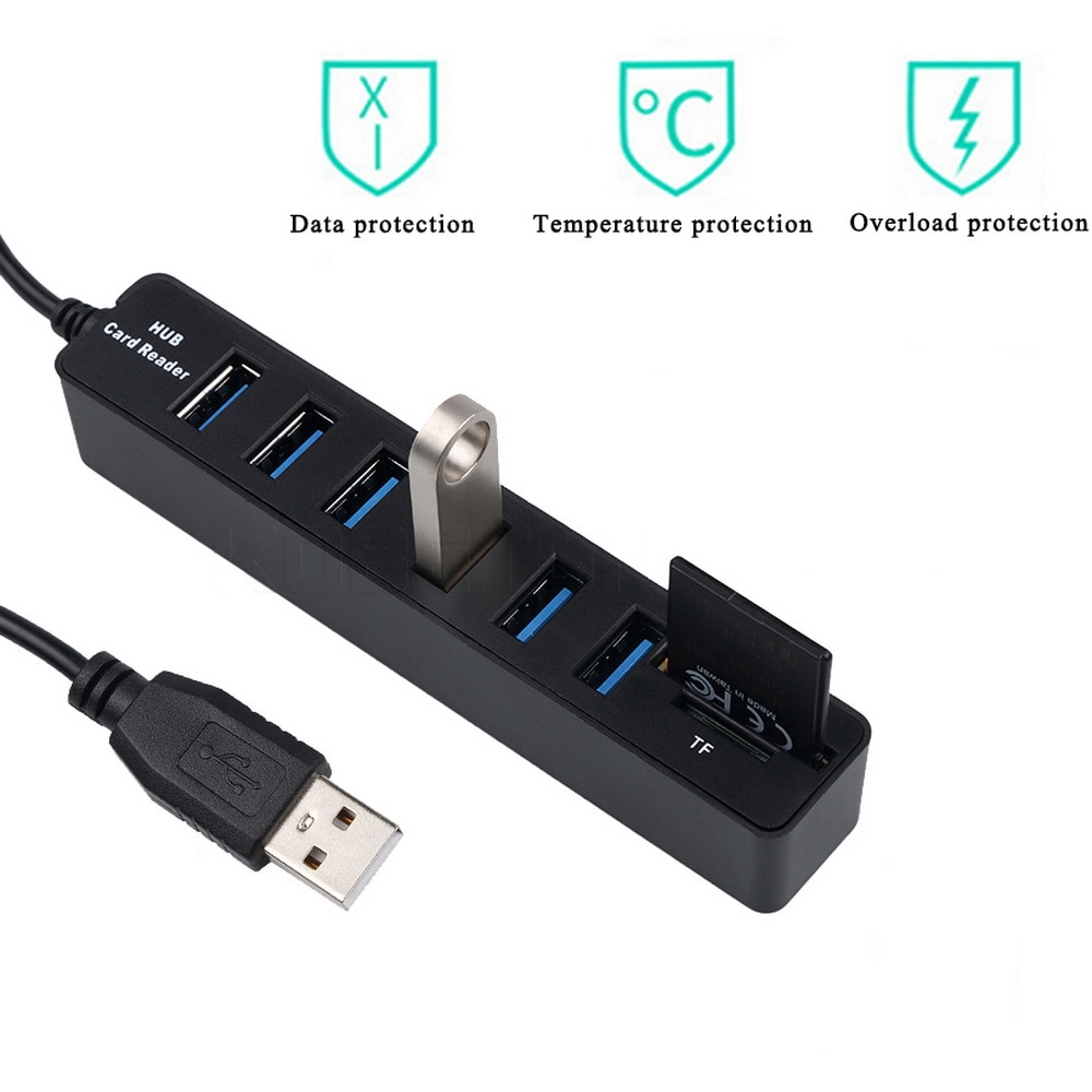 Kebidu USB Hub 3/6 Poorts USB Splitter USB2.0 Om USB3.0 Met TF SD Kaartlezer Voor PC