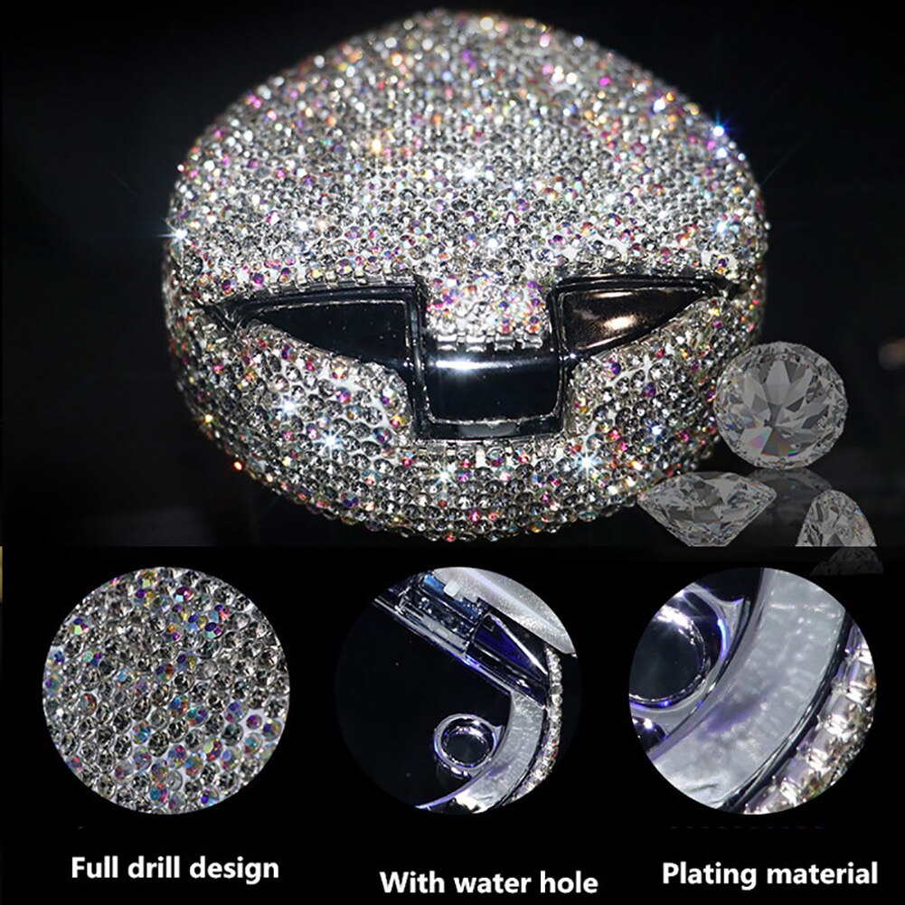 Draagbare auto-asbak met led-lichtjes en bekerhouder met strass-steentjes