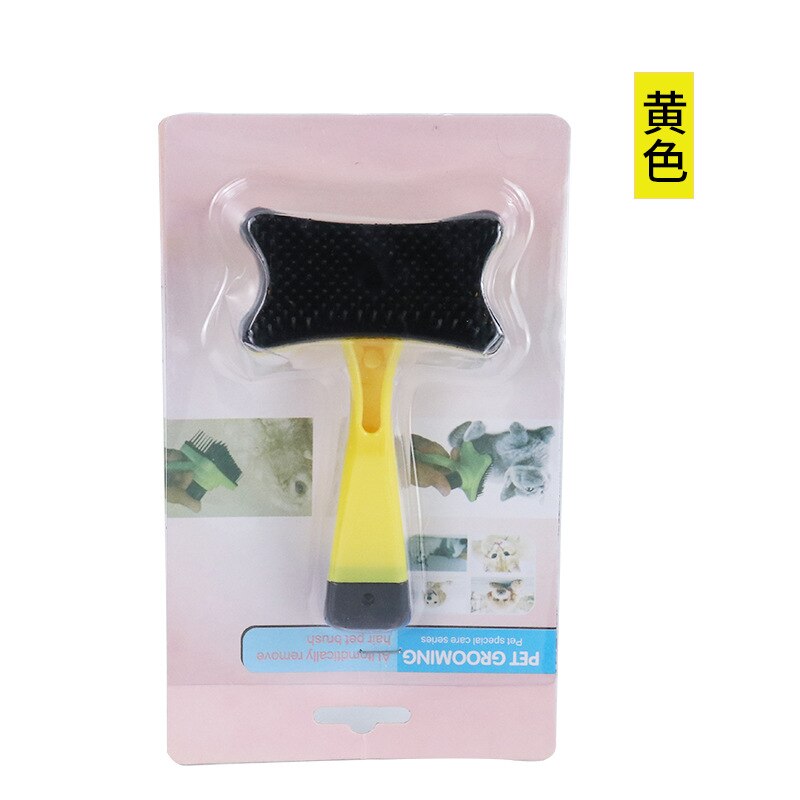 Peine con un botón para mascotas, utensilio para quitar el vello, fácil limpieza, sin dañar la piel, suministros de limpieza para mascotas: YELLOW
