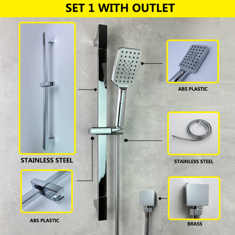 Badkamer Douche Sliding Bar Chrome Set 1/2/3 Functies Messing Abs Plastic Handheld Douche Rvs Verstelbare Bar: Set 1 with Outlet