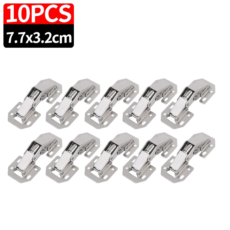 2/10PCS 90 Degree Cabinet Hinges Steel No-Drilling Hole Cupboard Door Hydraulic Buffer Hinges Home Kitchen Furniture Hardware: transparent