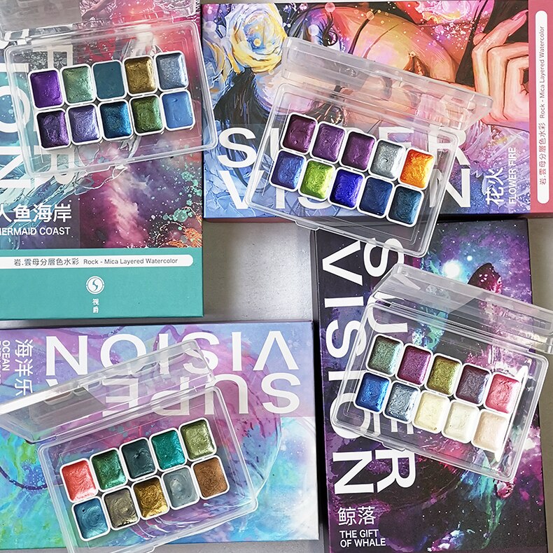 Ensemble de peinture à l&#39;aquarelle caméléon, SUPER VISION, 10 couleurs, 0.5ml/1ml, pour Nail Art, nacré