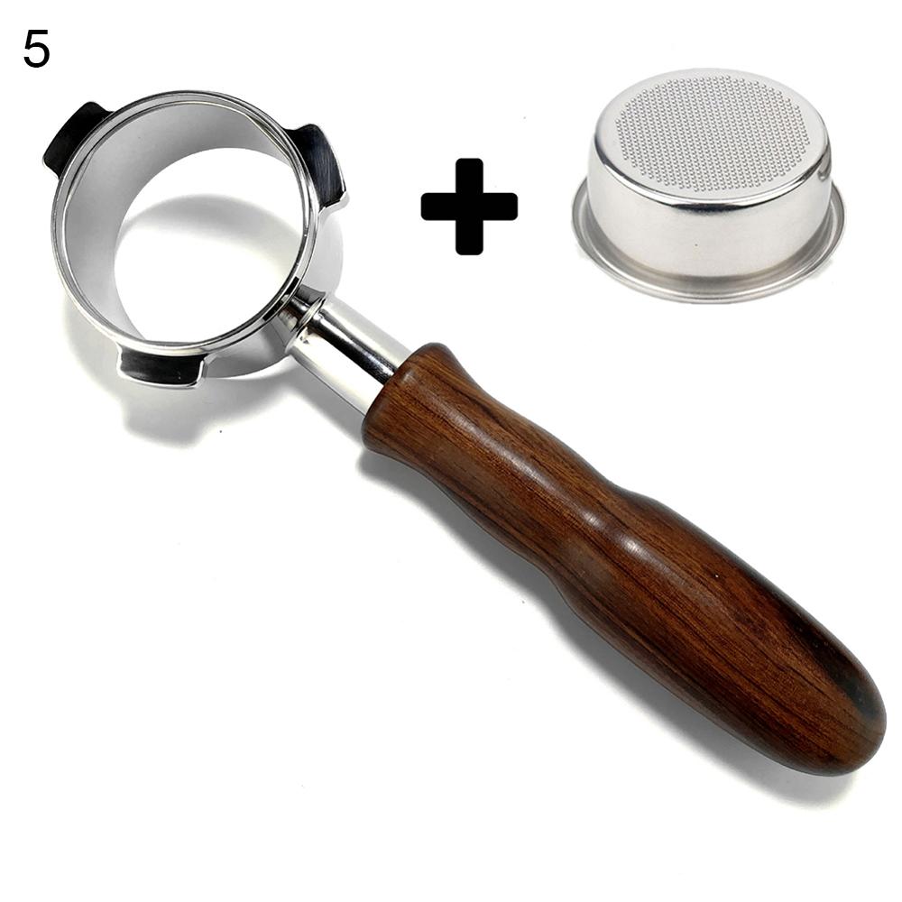 Træhåndtag filternet 54mm kaffe espressomaskine portafilter filterkurv til breville 870/875/808 mesh filter kaffegrej: 5 med filterkurv