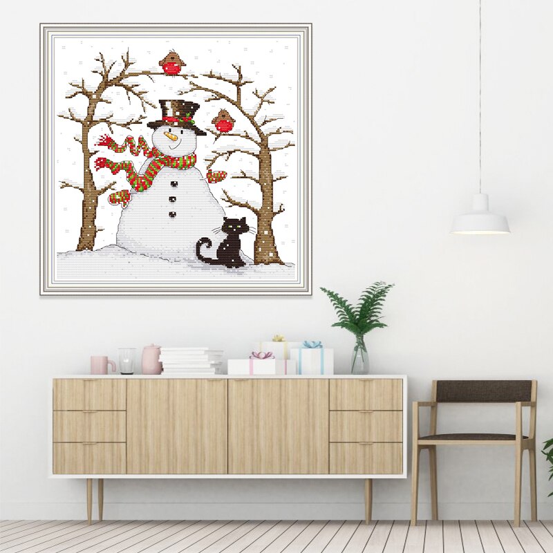 Snowman 2 Cross Stitch Patterns 14CT 11CT Counted Printed Cross Stitch Kits DIY Handmade Embroidery Thread Sets Needlework Sets