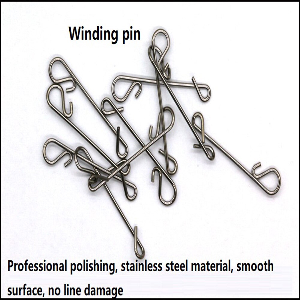 50pcs/lot Stainless Fishing Line Braid Knotless Connectors Winding pin Wire 11mm-21mm Fishing Hanging Snap swivel