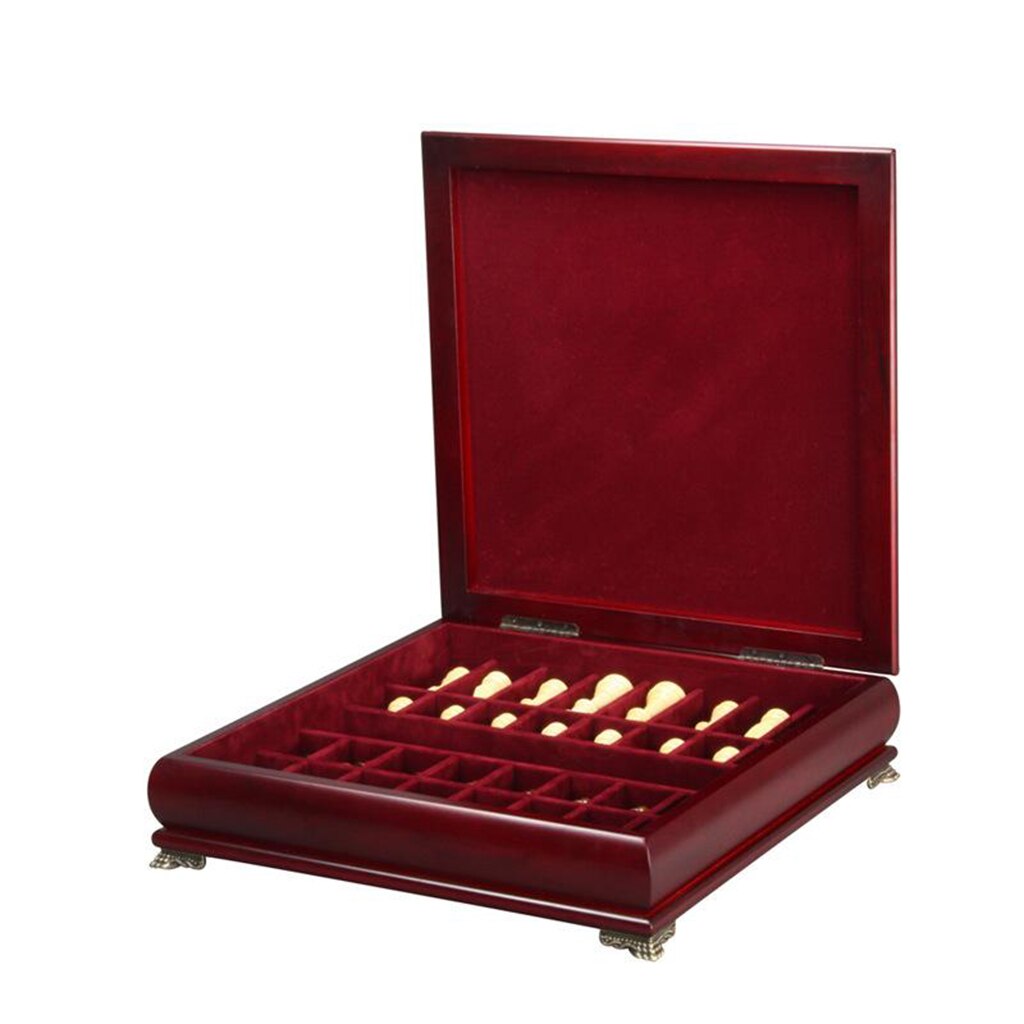 Wooden Carved Chess Set Competitive Board Games Wood Board Box Storage Slots for Adults Kids Family Friends