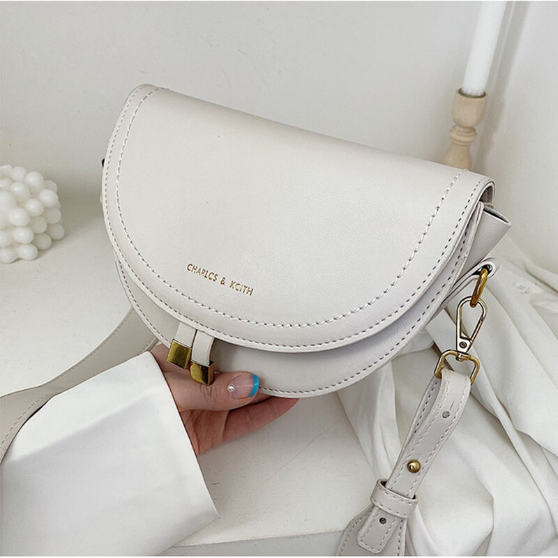 PU Leather Saddle Bag For Women Trend Crossbody Bag Luxury Brand Shoulder Bag Summer Travel Small Handbag and Purses: Beige