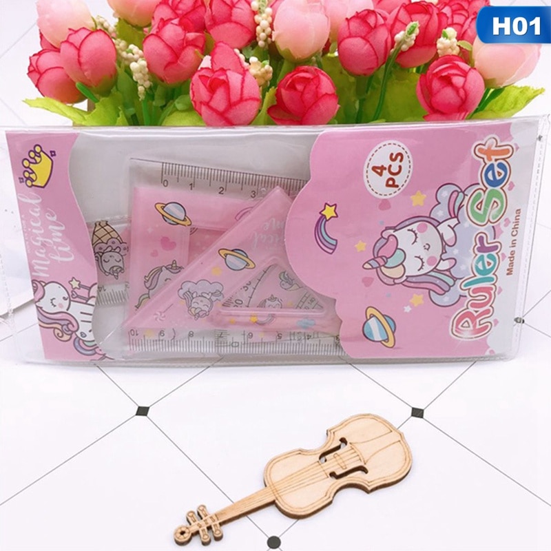 1 set schattige cartoon eenhoorn liniaal driehoekige liniaal gradenboog kantoorbenodigdheden voor kinderen